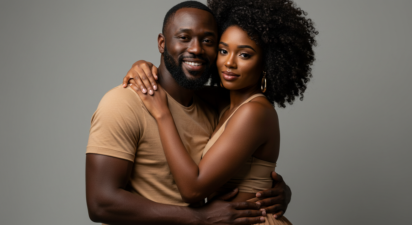 A loving couple embracing, highlighting the power of emotionally safe relationships in men’s mental health.