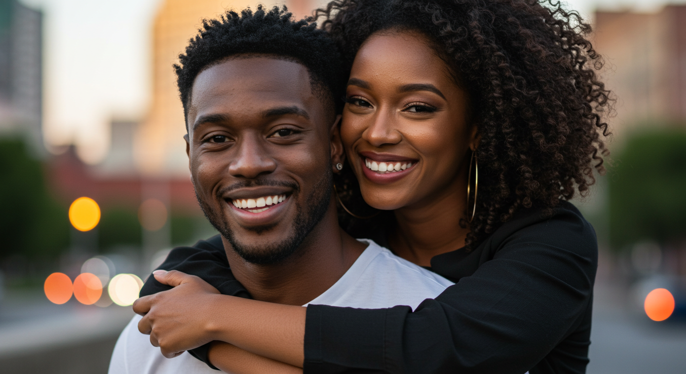 A loving couple embracing with warmth and tenderness, symbolizing emotional safety, connection, and the healing power of healthy love.